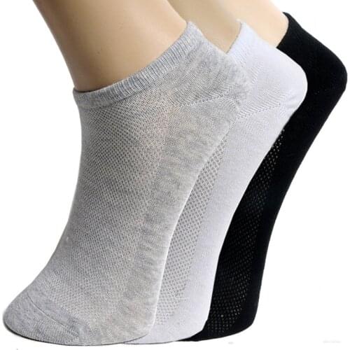 Hot Sale New 5 Pairs/ Lot Mens Socks Brand Quality Polyester Casual Breathable 3 Pure Colors Mesh Sheer Short Boat Sock For Men