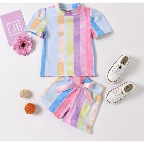 0-24M Cute Newborn Baby Girl Short Sleeve Striped T-shirt Tops Bow Shorts Pant Bottom 2PCS Outfits Summer Clothes Set