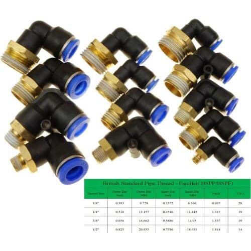 1/8'' 1/4'' 3/8'' 1/2'' Male -4 6 8 10 12mm 90 Degree Elbow Push In Pneumatic Fitting To Connect Air Compressor Parts