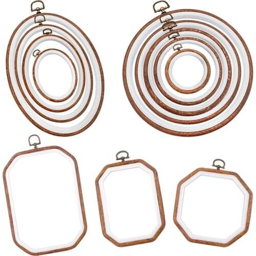 RORGETO 1 Pcs Cross Stitch Stand Imitation Wood Display Stand Round/Octagonal/Oval Embroidery Frame for Sewing Embroidery Craft