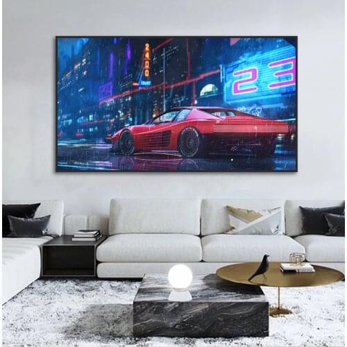 Cyberpunk Car Poster Sports Car Street View Canvas Painting Wall Art Pictures Gaming Room Home Decor Net Bar Decorative Painting