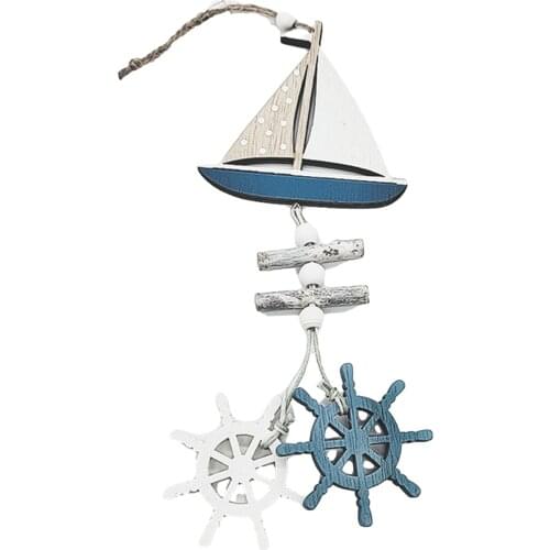 Ocean Series Creative Gifts Wooden Pendant Mediterranean Wind Crafts Small Fish Boat Rudder Home Balcony Porch Outdoor Decor