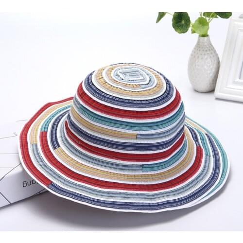 Summer New Sun Hat Female Fashion Canvas Stripe Korean Sunscreen Sunshade Big Eaves Hat Women Trendy UV Protected Hat For Women