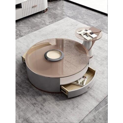 Glass coffee table Nordic modern minimalist small living room household size round coffee table TV cabinet combination