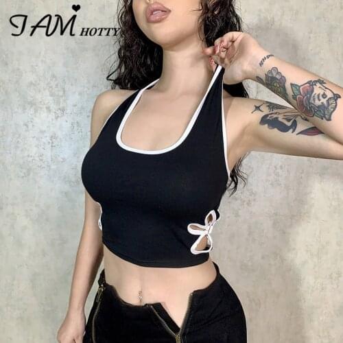 Contrast Color Hook Floral Hollow Out y2k Tank Tops Women Vintage Halter Bandage Camisole Sexy Corset Beach Crop Top Iamhotty