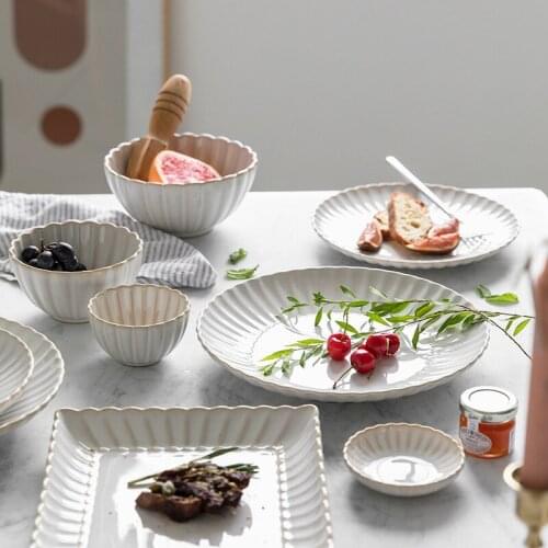Japanese Korean Kiln Glazed Ceramic Bowls Dishes Tableware Simple Beautiful Western Dishes Soup Plates Retro Household Dishes