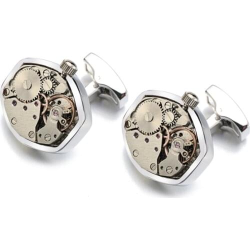 Hot Watch Movement Cufflinks Non-Functional Stainless Steel Steampunk Gear Watch Mechanism Cuff links for Mens Relojes gemelos