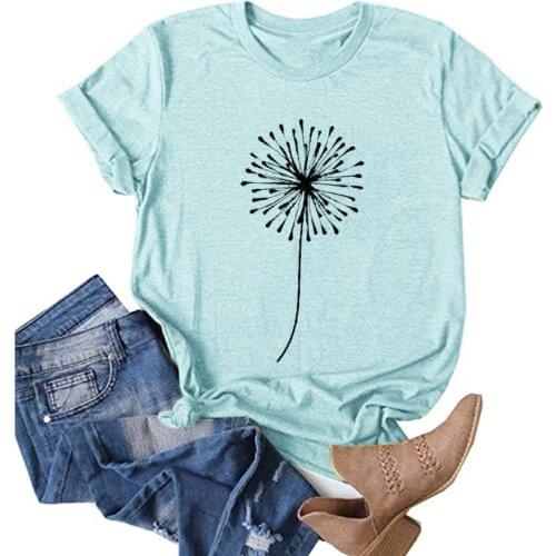 Women Tshirts Dandelion Printing Harajuku Short Sleeves Casual O-Neck Loose T-Shirt Plus Size Elegant Summer Tops футболки #L12