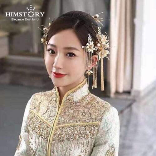 HIMSTORY Women Hair Combs Traditional Chinese Wedding Hair Accessories Hair Stick Headdress Head Jewelry Bridal Headpiece