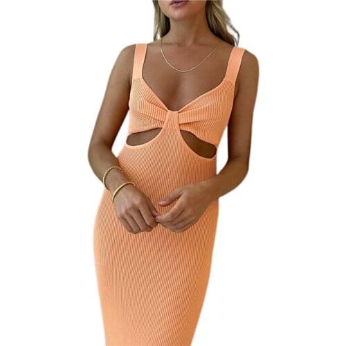 Women Spaghetti Strap Sexy Backless Maxi Dress Summer Holiday Ladies Dresses Party Club Elegant Hollow Out Dress Sundress