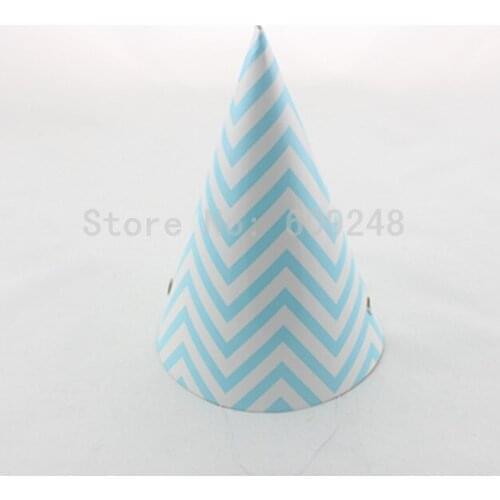 12pcs Cheap Custom Baby Shower Carnival Wedding Birthday Light Blue Chevron Paper Party Hats,Zig Zag Party Caps Decorations