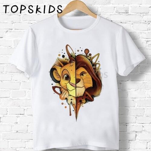 2021 Cute Simba Cartoon Lion King Print Kids T-shirt Girls Boys Funny Animal Baby Clothes Children Summer Tshirt,HKP5315