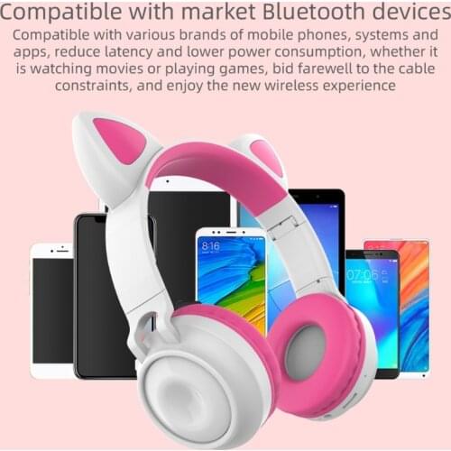 28TE Luminous Cat Ears Bluetooth Headset Head-Mounted Firewire Live Cartoon Childrens Earplugs Burst Running