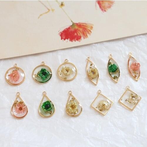 4pcs Japanese style romantic inlaid eternal flower water drop Earrings round transparent pendant jewelry necklace accessories