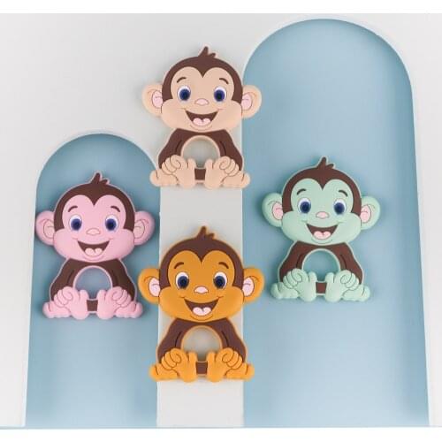 Kovict 5/10pcs Animal Monkey Baby Teether Rodent BPA Food Free Silicone Teething Nursing Pacifier Clip