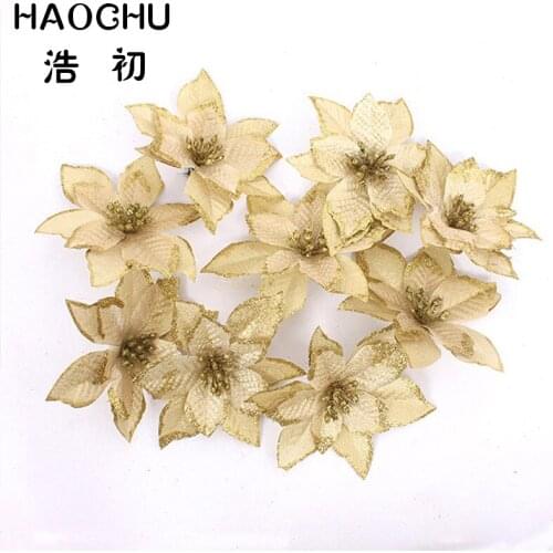 HAOCHU 5Pcs 13cm Christmas Decor Festival Christmas Flower Artificial Flower For Home Celebration Flowers Decor Supplies