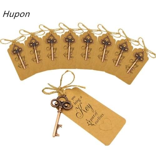 50pcs Rustic Wedding Souvenirs Skeleton Bottle Openers +Tags Vintage Wedding Favors Gifts for Guest Party Favors Thank You Card