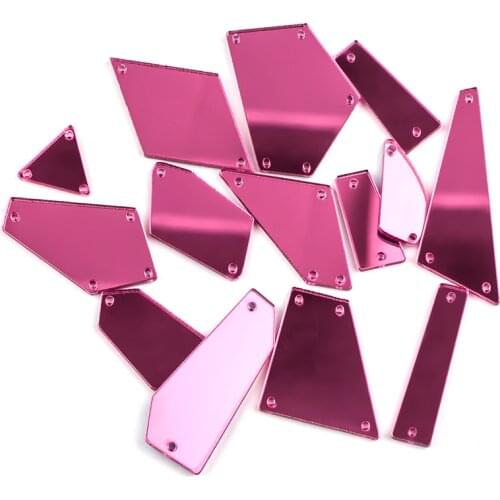 Rose/Pink Mirror Acrylic Sew on Rhinestones Flat back Sew-on Stone 30/60/100pcs for Dress Garment Diy Accessories Mix Shapes