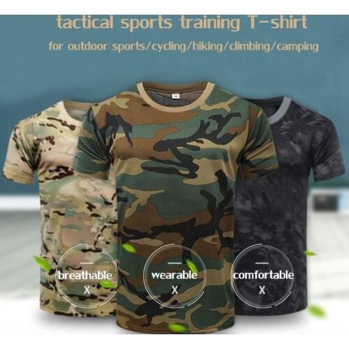 Outdoor Sports Training T-shirts Men Hiking Hunting Quick Dry Short Sleeve Military Shirts Airsoft Camouflage Cloth