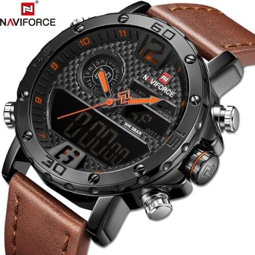 NAVIFORCE Watch for Men Luxury Brand Military Dual Display Digital Sport Quartz Wrist watch Leather Waterproof Analog Clock 9134