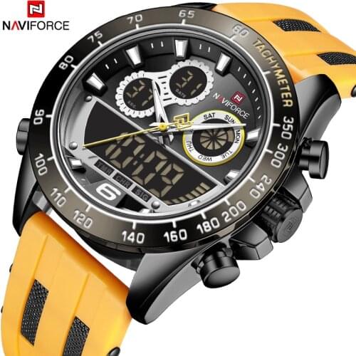 NAVIFORCE Gorgeous Brand Big Dial Watches Men Waterproof Army Military Digital Quartz Wrist Yellow Silicone Clock Male 2021 New