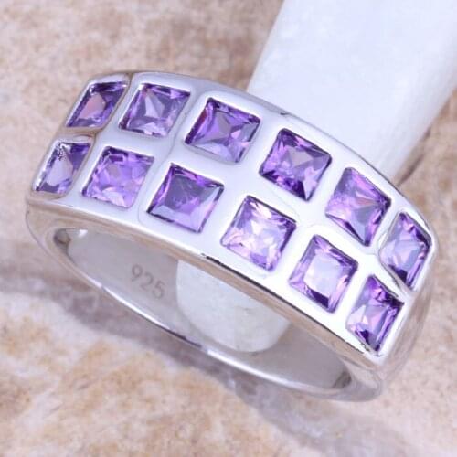 Marvelous Purple Cubic Zirconia Silver Plated Womens Jewelry Ring Size 6 / 7 / 8 / 9 R1206