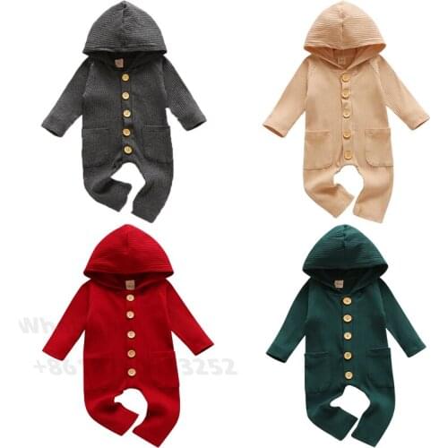 Newborn Baby Long Sleeve Hooded Romper Pocket Solid Color Jumpsuit for Baby Boys Girls Autumn Spring Cotton Ribbed Casual Romper