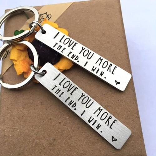 Long Stainless Steel Keychain Couple I LOVE YOU MORE THE END Letter Strip Keychain Key Ring Holder Lovers Gift Decor