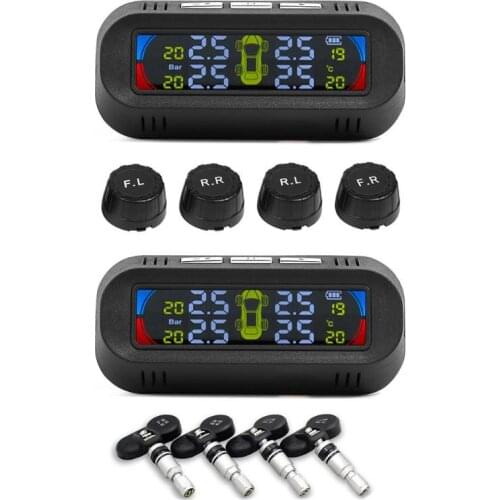 Durable Tire Pressure Monitor Multi-function AN-10C Solar Car TPMS Tire Pressure Monitoring Temp Alarm System with 4 Sensors