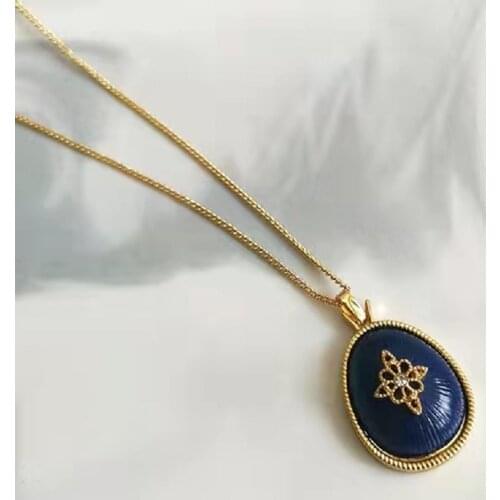 Eco-friendly Gold Plated Enamel Single-sided Oil Drop Classic Vintage Swordflower Totem Easter Pendant Necklace