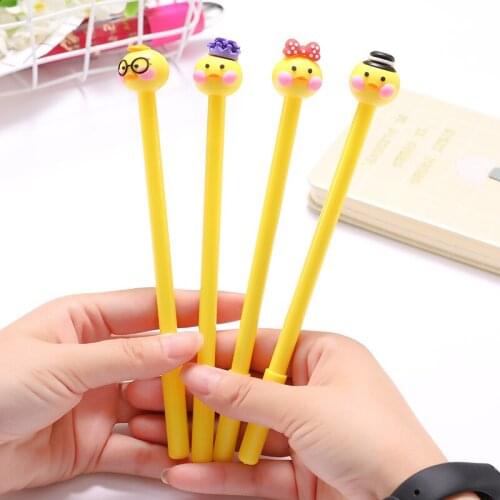 4pcs Set Kawaii Cartoon Cute Duck 0.5mm Black Ink Gel Pen School Office Supplies Student Exam Writing Stationery Marker Pen Gift