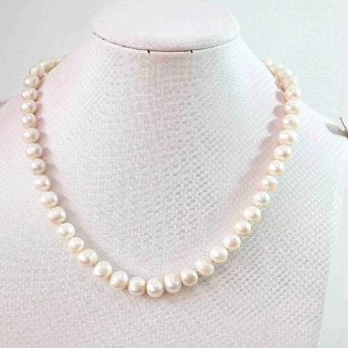 Hot Natural White Pearl 7-8mm Round Shape Beads New Diy Necklace 18"B643