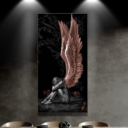 1Pcs Girl with Red Wings Canvas Painting Poster and Prints Wall Art Picture For Living Room Modern Home Decor No Frame