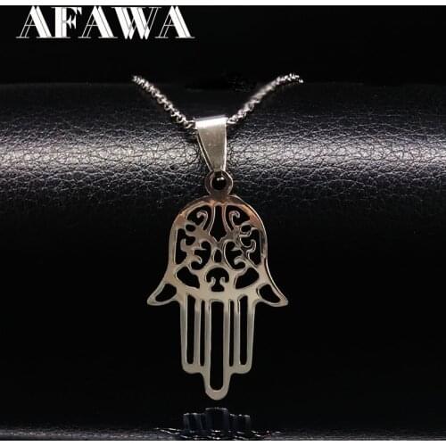 Hamsa Hand Necklaces Statement Stainless Steel Silver Color Hamsa Chocker Necklace acero inoxidable collares joyas N16814