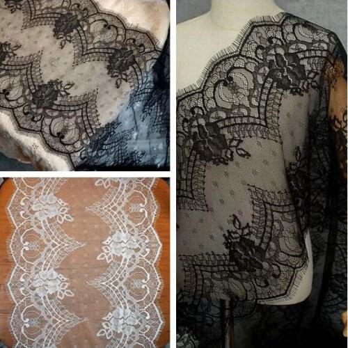 1Meter Eyelash Lace Fabric 34cm DIY Decorative High Quality Soft White Black Nylon Eyelash Lace Trim Wedding Dress Fabric LA1422