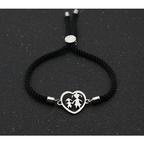 Cute Bear Fashion Adjustable Cuff Bracelets & Bangles Women Stainless Steel Heart Mother And Daughter Charm Bracelet Women Gift