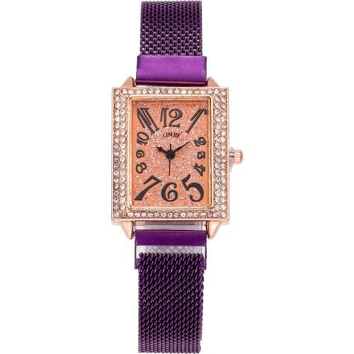 Trendy Watches For Women Square Digital Disc Diamond Watch Quartz Net Red Watch Ladies Fashion Magnet Buckle Wrist Watches Dress