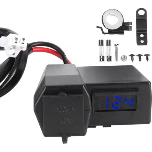 Motorcycle Dual USB Charger Socket Waterproof Handlebar Clamp Power Adapter Quick Charge With Voltmeter For Iphone Huawei