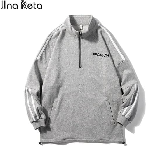 Una Reta Mens Sweatshirt New Arrivals Casual Men Clothing Harajuku Oversized Hoodies Hip Hop Half zipper Men Pullover Tops