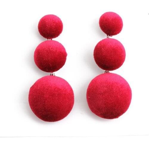 Beadsland Autumn Winter Fashion Chic 3color New Drop Earring For Women Round Cloth Flannel Earring Half Ball Dangle Long Earring