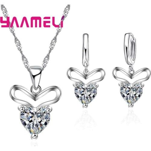 Top Quality Women Popular Wedding Jewelry Accessories 925 Sterling Silver Heart Pendant Necklace Earrings Big Sale
