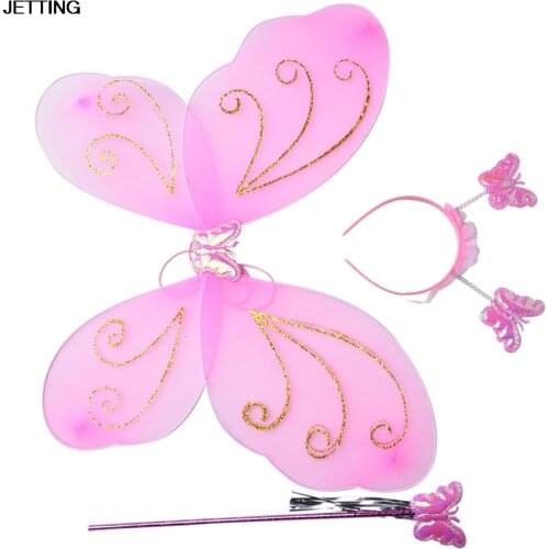 3Pcs/set Lovely Party Costume Princess Girl Kids Butterfly Wing Wand Headband Fairy Xmas Costume Set