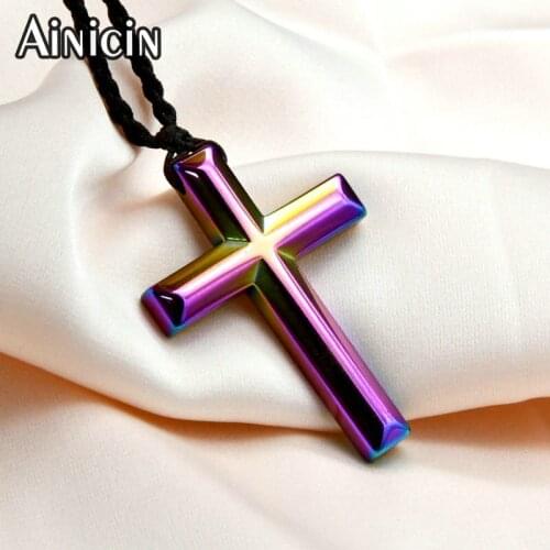 High Quality Hematie Cross Pendants Rainbow Color Titanium Plating Adjustable Rope Chain Necklace Fashion Men and Women Jewelry