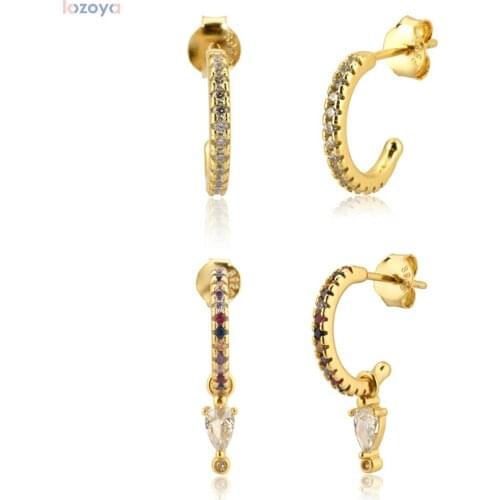 LOZOYA 100% 925 Sterling Pendientes Luxury Piercing 2021 Silver Clear CZ Drop Earring For Women Ovals Rock Punk Jewelry