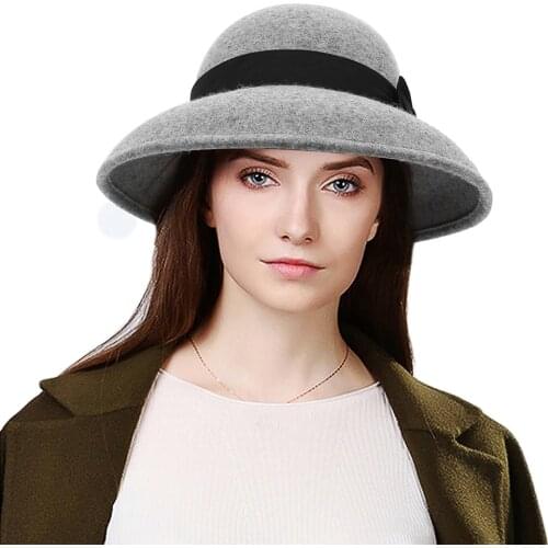 Spring Women Fedoras Hat Lady French Wool Retro Bowknot Decoration Elegant Cap Female Church Party Outdoor Casual Hats H7233
