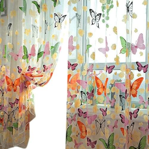 Tulle Curtain For Bedroom Kitchen Kids Room Decoration Louver Window Treatments Romantic Butterfly Pattern Sheer Drape R