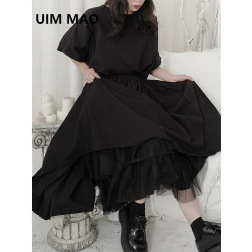 UIM MAO 2021 New Lace Stitching Niche Design Skirt Female Level Deconstruction A-line Yoji Yamamoto Mid-length Skirt