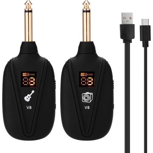 V-8 Wireless Guitar System Rechargeable 4 Channels Guitar Transmitter Receiver Set Electric Guitar Bass Pick Up for Guitar Parts
