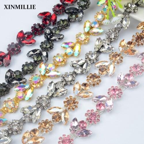 1 Yard High Quality Glass Rhinestone Flower Chain Trim Clothing Horse Eye Crystal Cup Chain DIY Wedding Dress Accessories