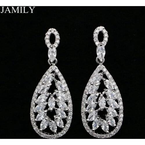 Banana Leaf Shape 925 Sterling Silver Jewelry Natural White Cubic Zirconia Crystal Dangle Long Earrings For Women